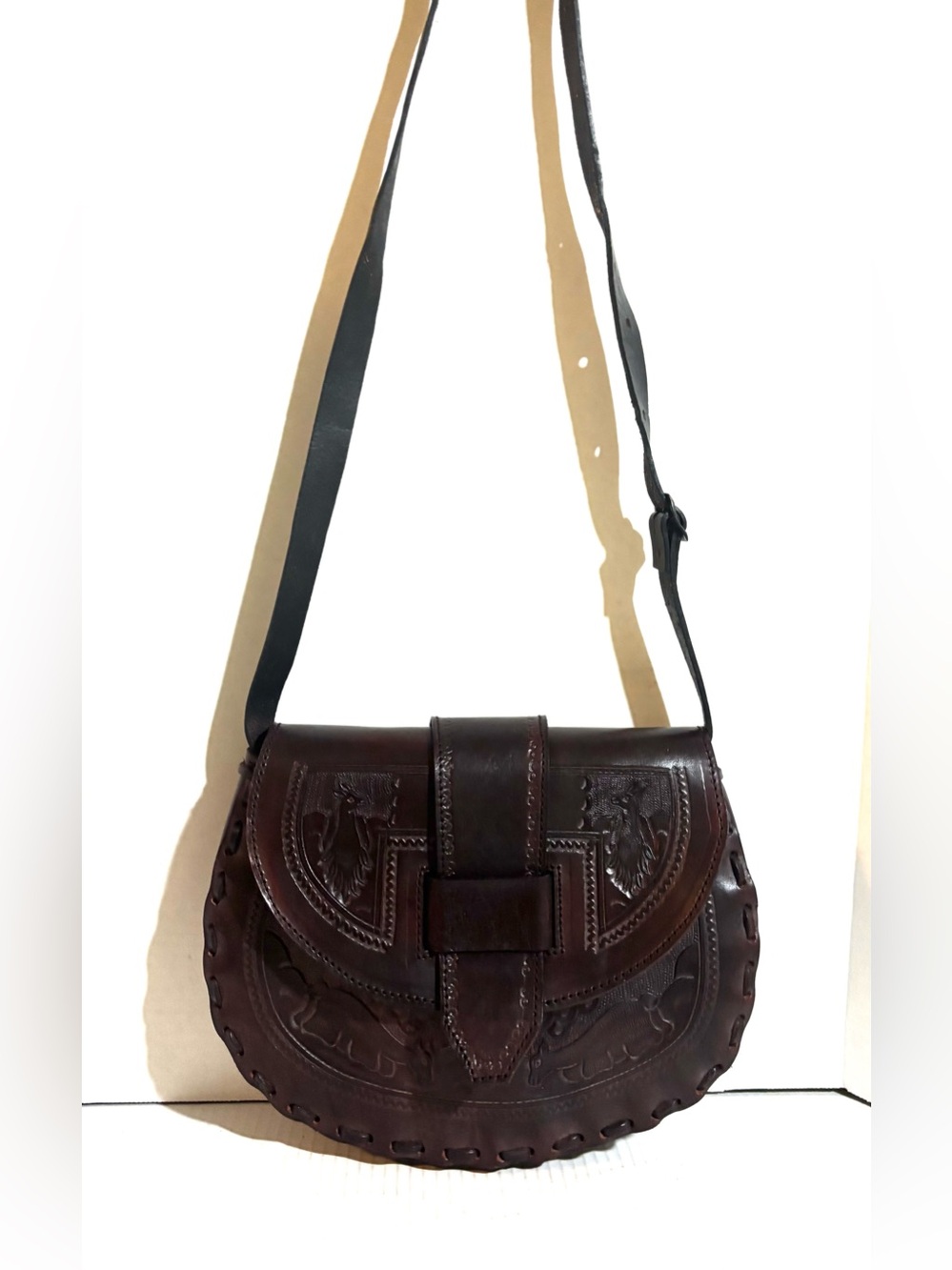 Handmade Dark Brown Leather Crossbody Saddle Bag